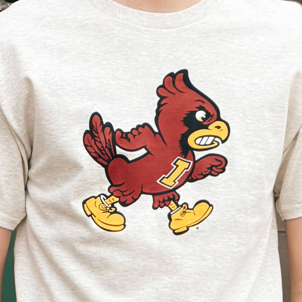 Champion® Walking Cy Oatmeal T-Shirt close up of design